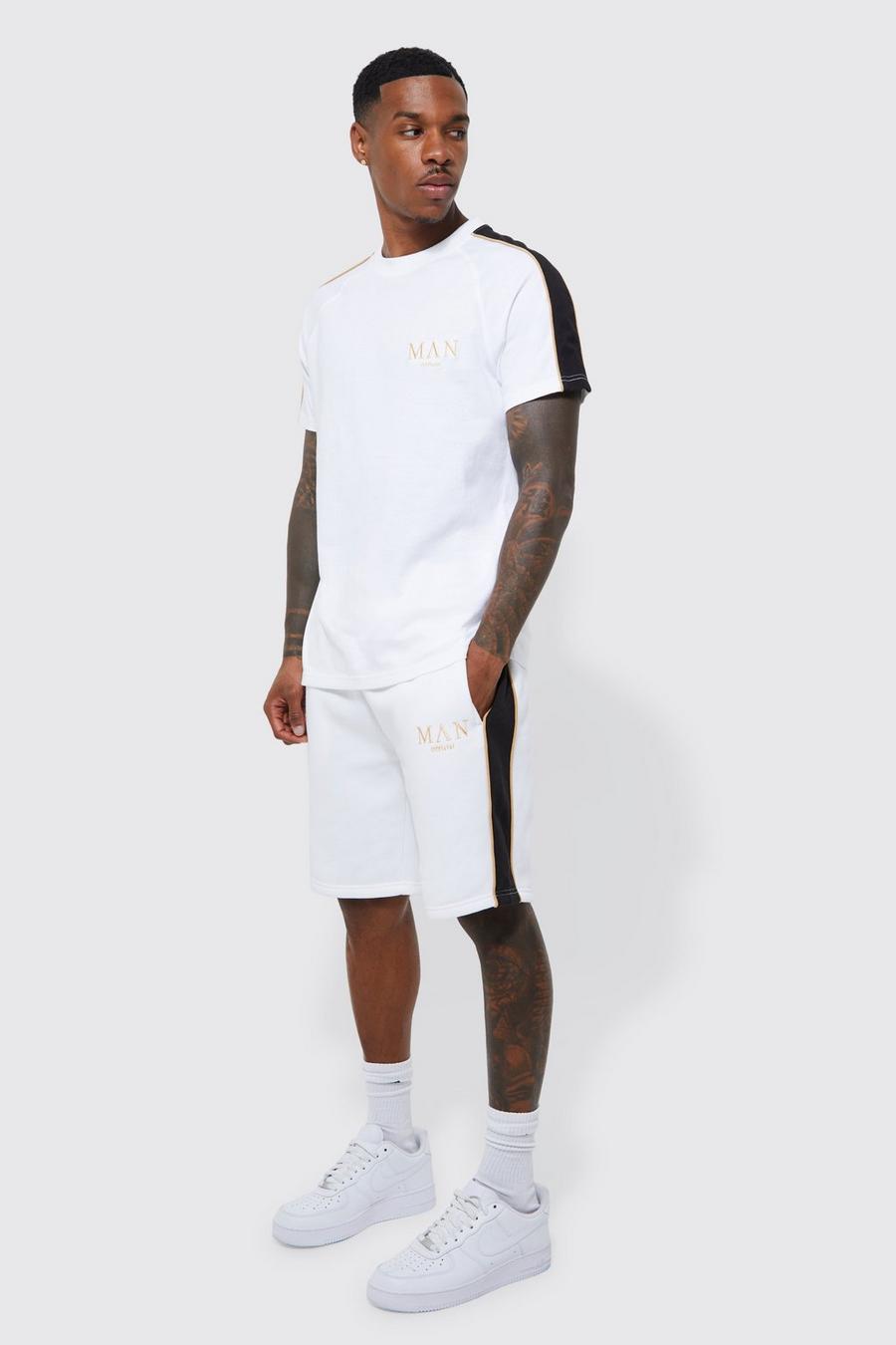 Man Gold Shorts-Set mit Paspeln, White