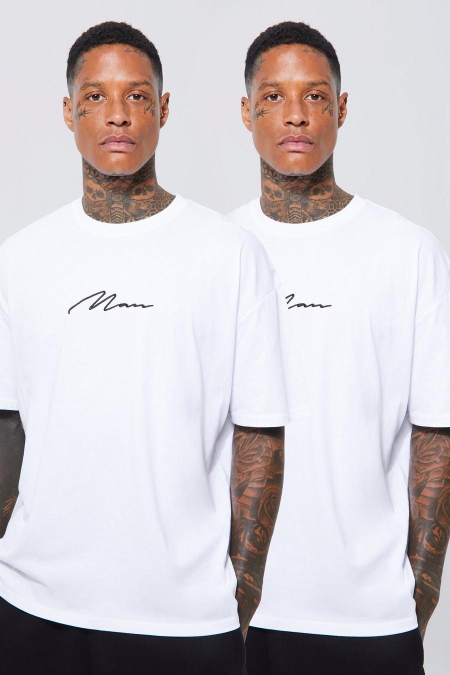 White 2 Pack Man Signature Oversized T-shirts