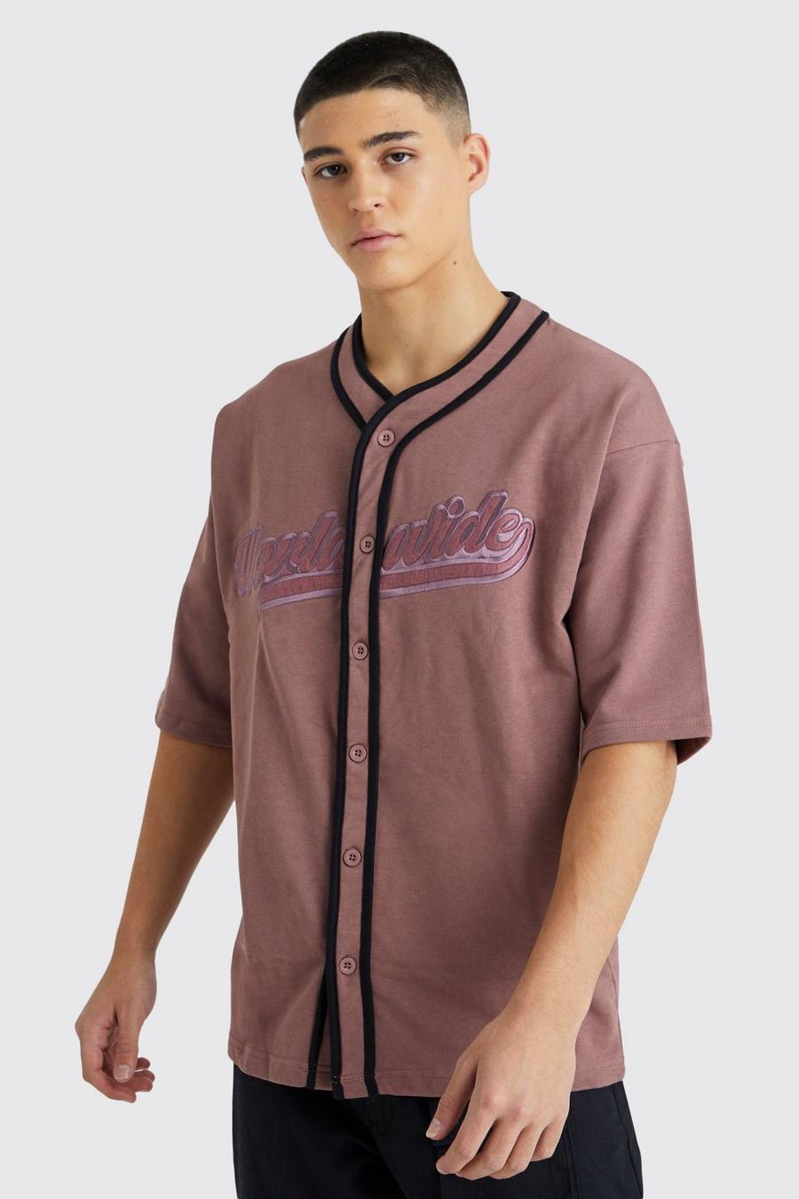 Oversize Hemd mit Worldwide-Baseball Print, Mauve image number 1