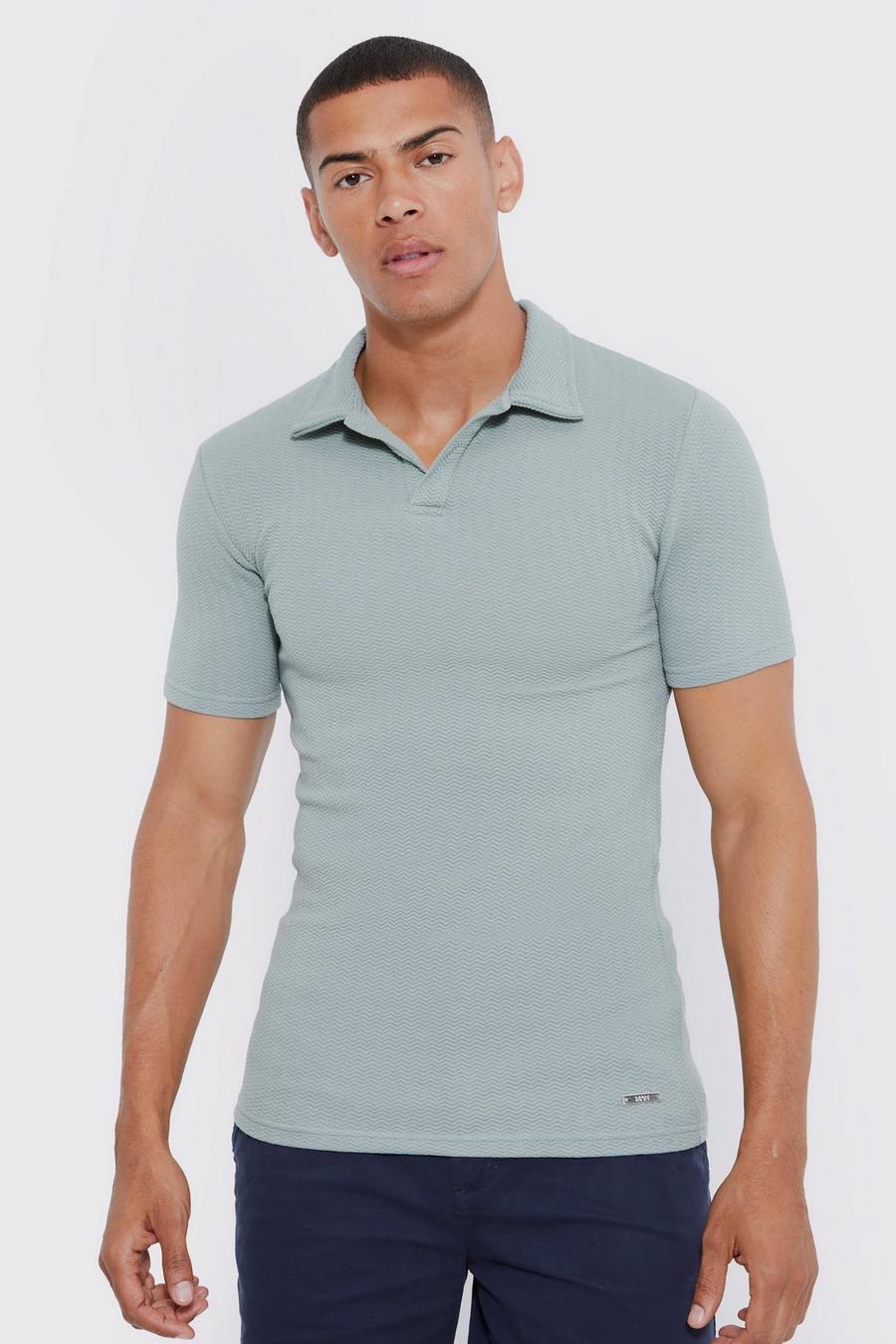 Dusty green Muscle Fit Revere Jacquard Polo 