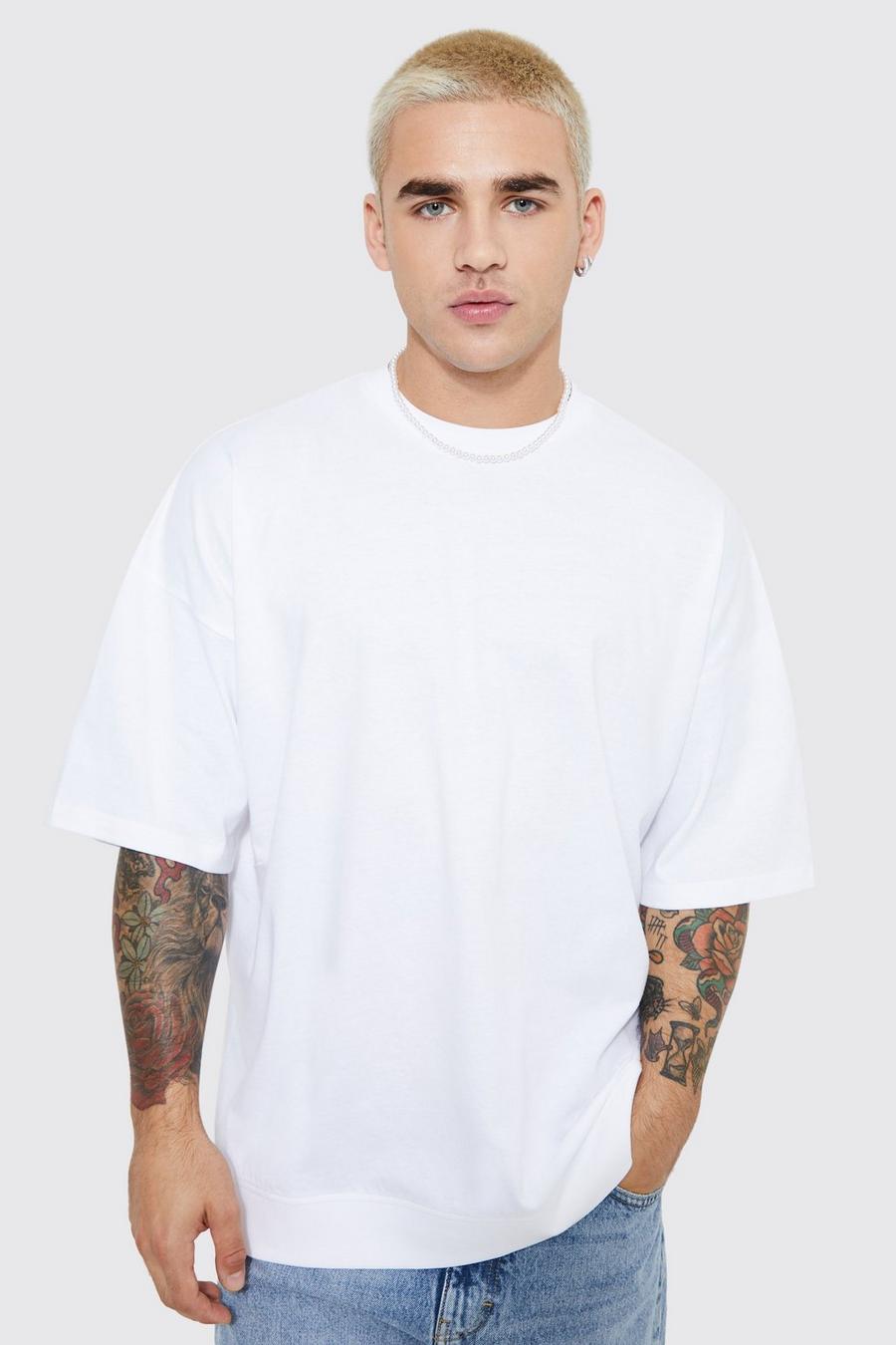 White Oversized Ribbed Hem T-shirt  image number 1