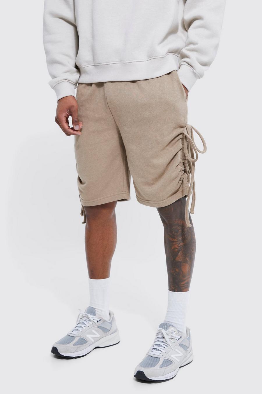 Sand Geplooide Baggy Jersey Shorts Met Touwtjes