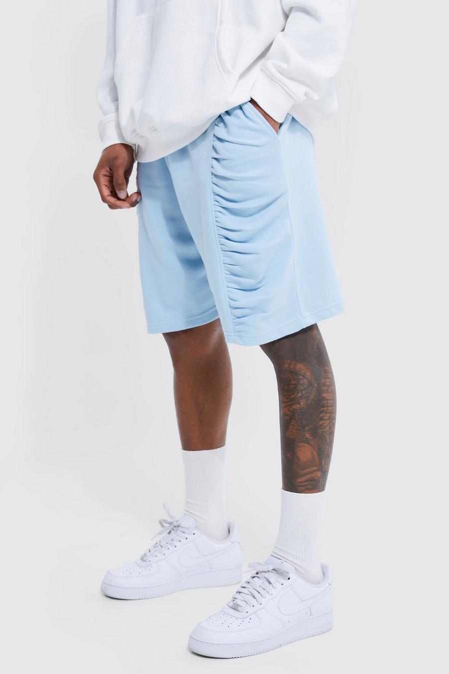Light blue Relaxed Fit Ruched Pintuck Jersey Short image number 1