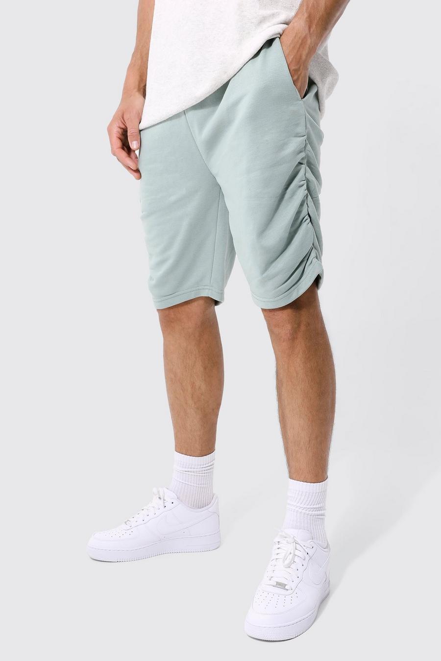 Pantaloncini Tall Slim Fit in jersey con ruches laterali, Dusty green