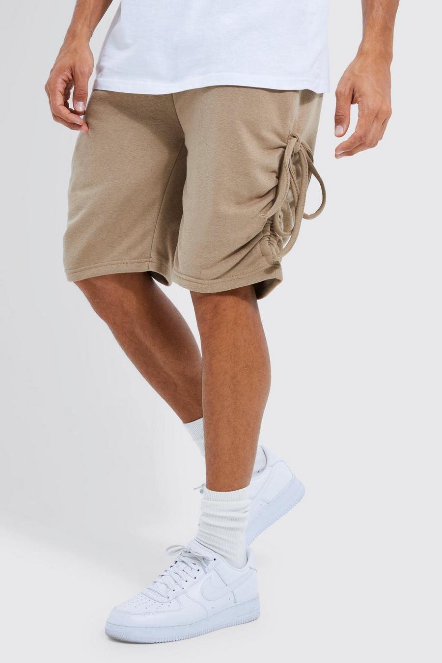 Tall lockere Jersey-Shorts mit seitlicher Raffung, Sand image number 1