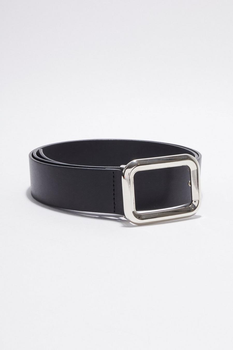 Black Minimal Buckle Detail Faux Leather Belt