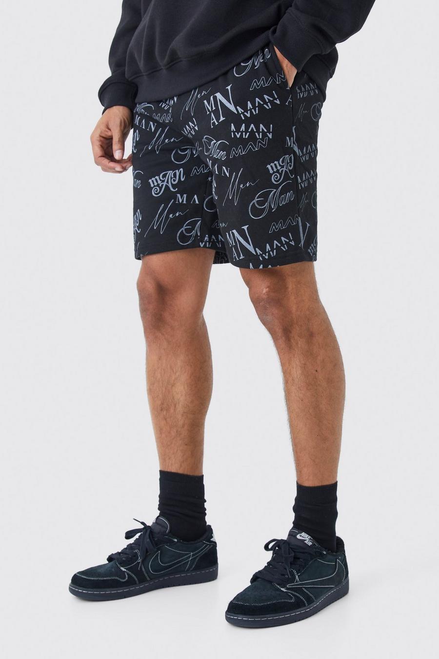 Lockere Man-Shorts mit Graffiti-Print, Black
