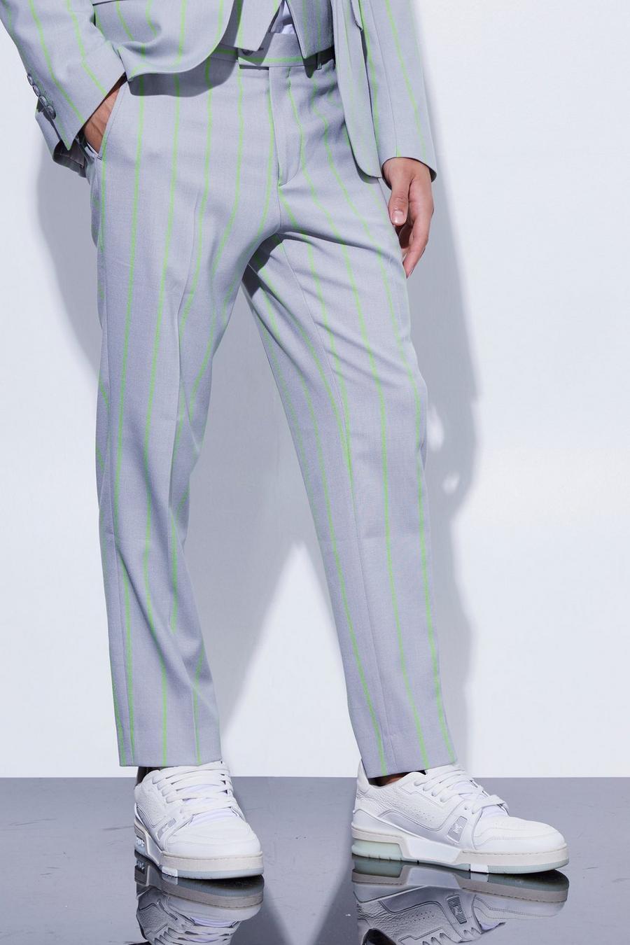 Pantalón de traje ajustado crop con raya ancha, Light grey