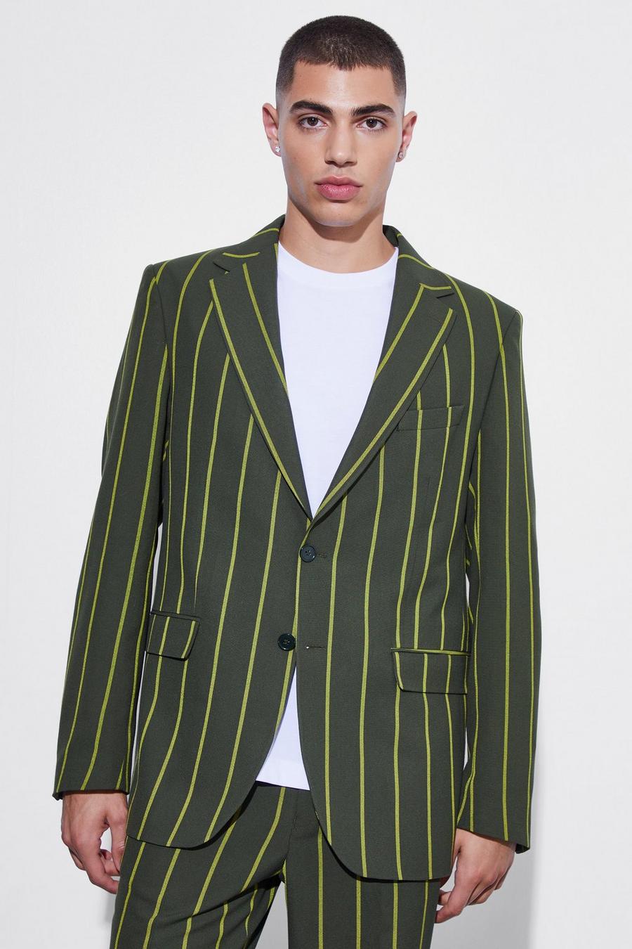 Forest Relaxed Single Breasted Wide Stripe Suit Jacket