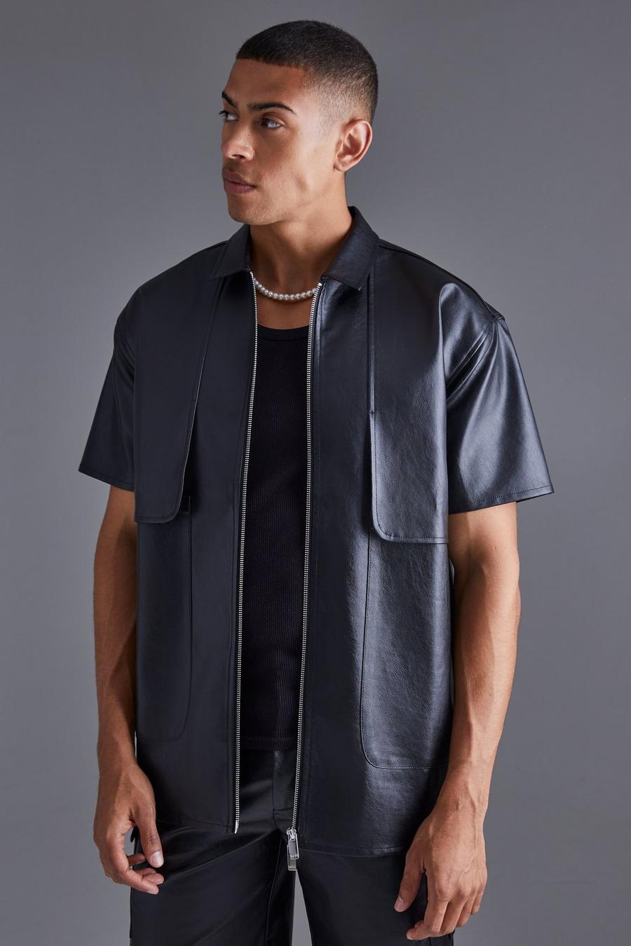 Black Oversize skjorta i PU med paneler