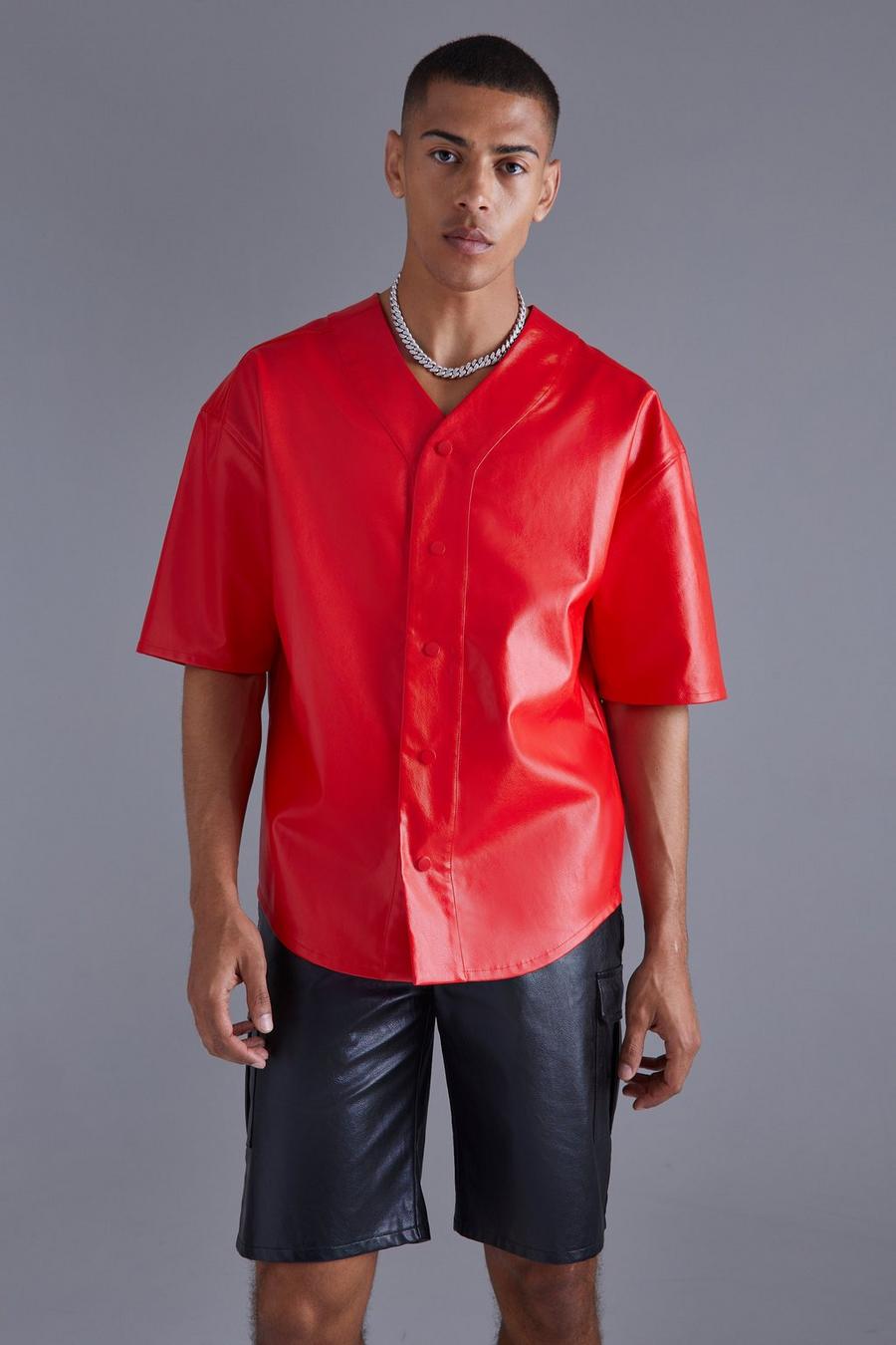 Camisa oversize de béisbol de cuero sintético, Red