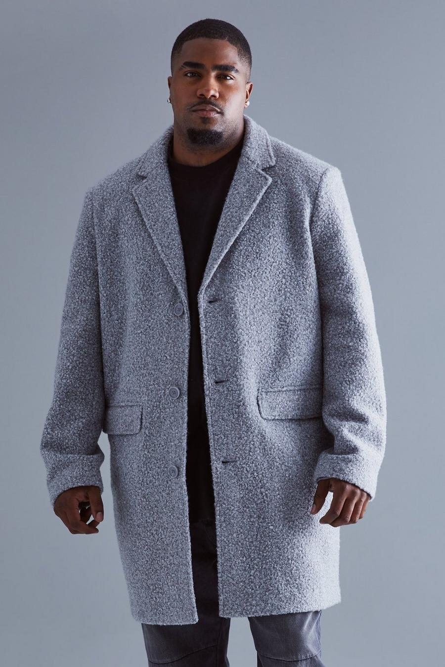 Grey Plus Bouclé Overcoat Met Enkele Rij Knopen