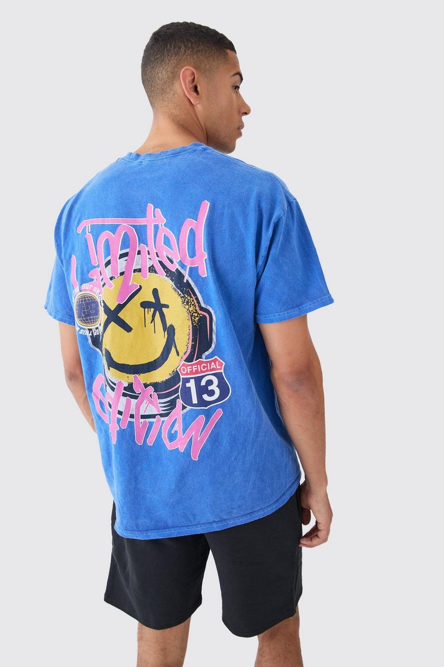 Set T-shirt oversize con Smiley stile Graffiti, Cobalt