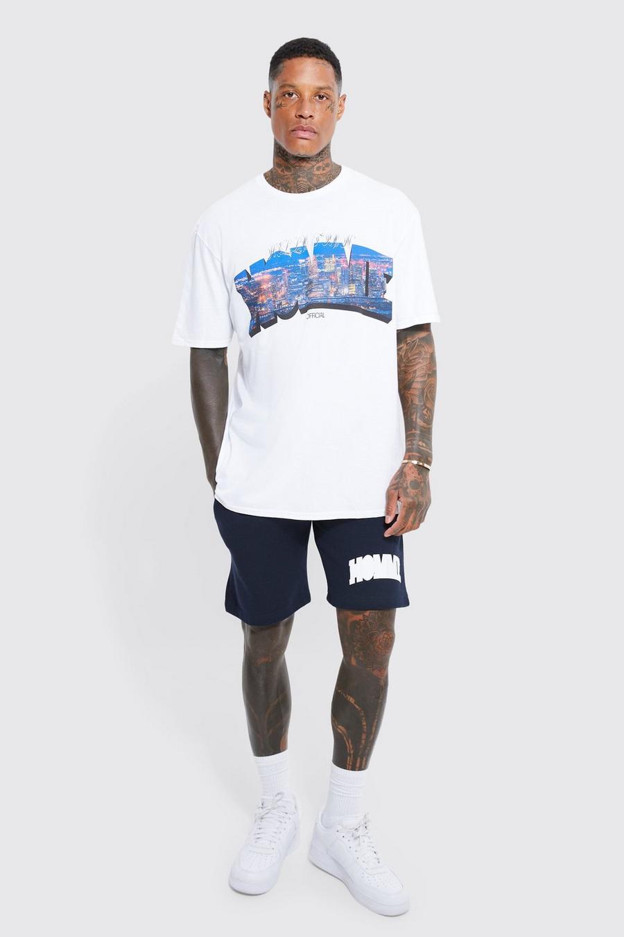 Oversize T-Shirt-Set mit Homme-Print, Navy