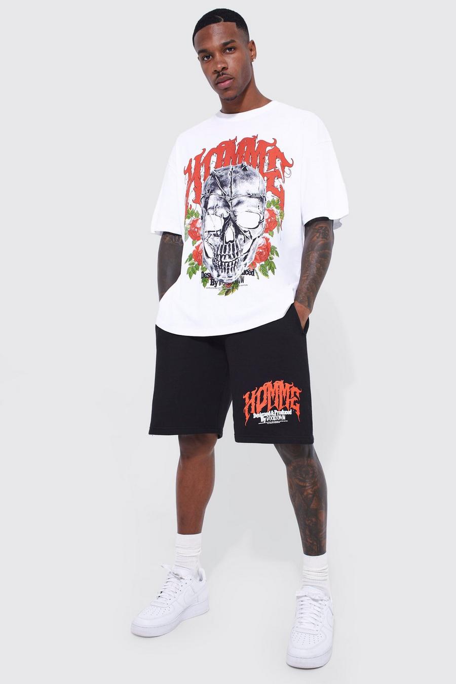 Black Oversized Skull Homme Graphic T-shirt Set