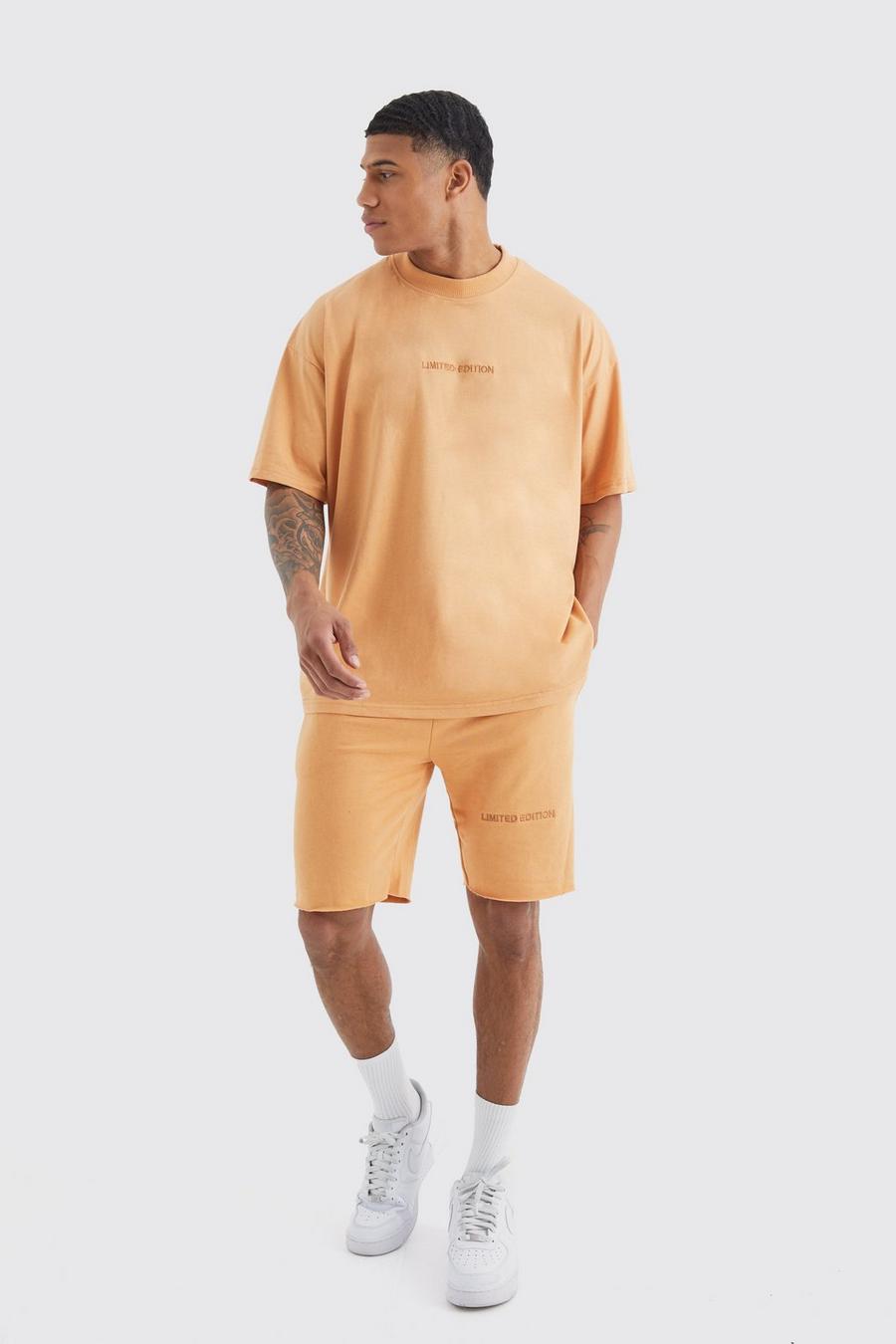 Conjunto oversize Limited de pantalón corto y camiseta con bajo sin acabar, Terracotta