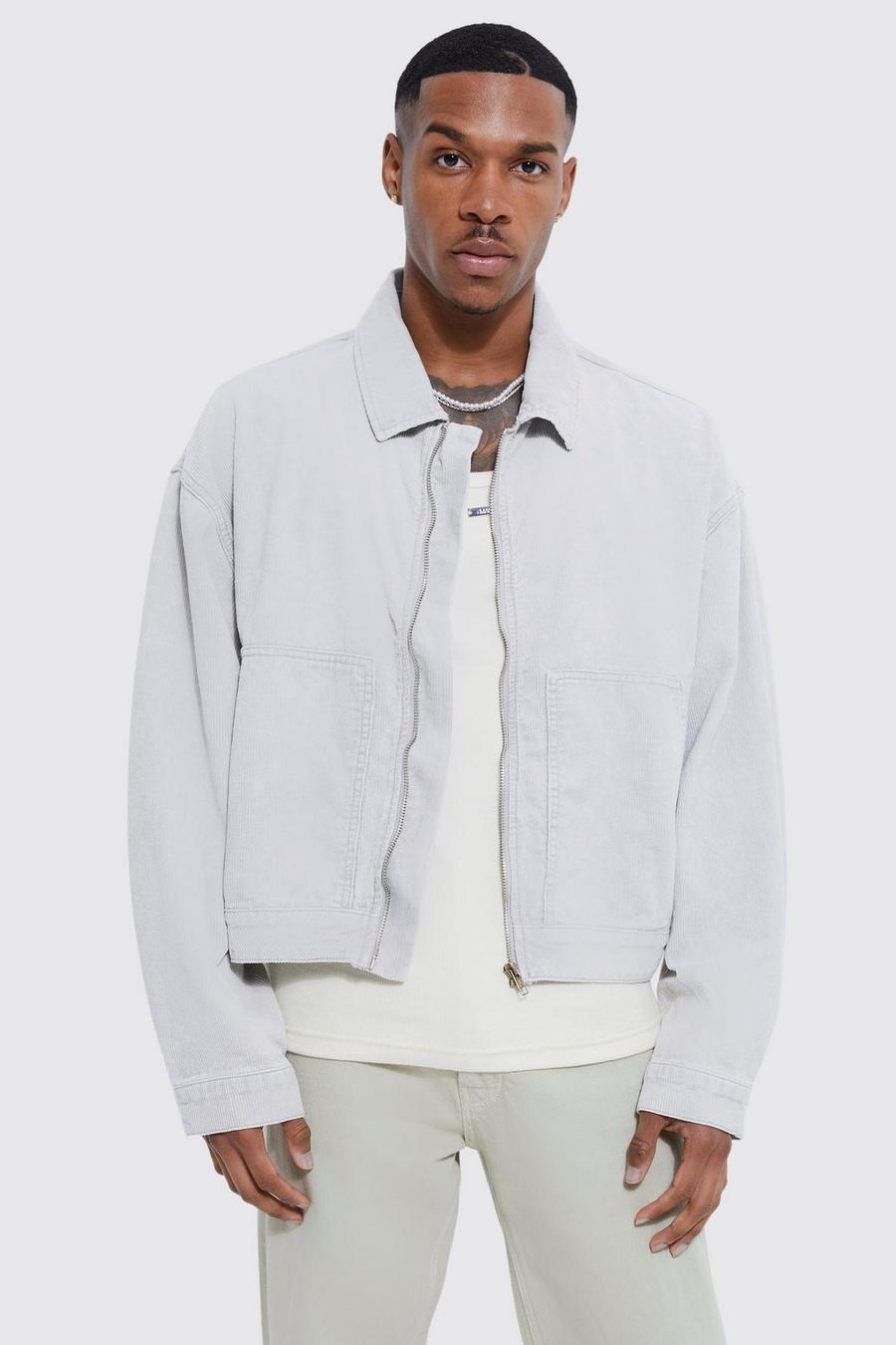 Ice grey Boxy Fit Acid Wash Zip Down Cord Jacket 