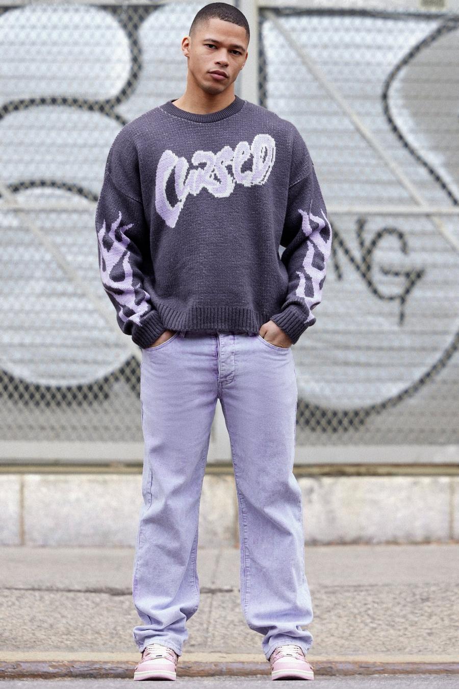 Lilac Relaxed Fit Acid Wash Cord Trousers