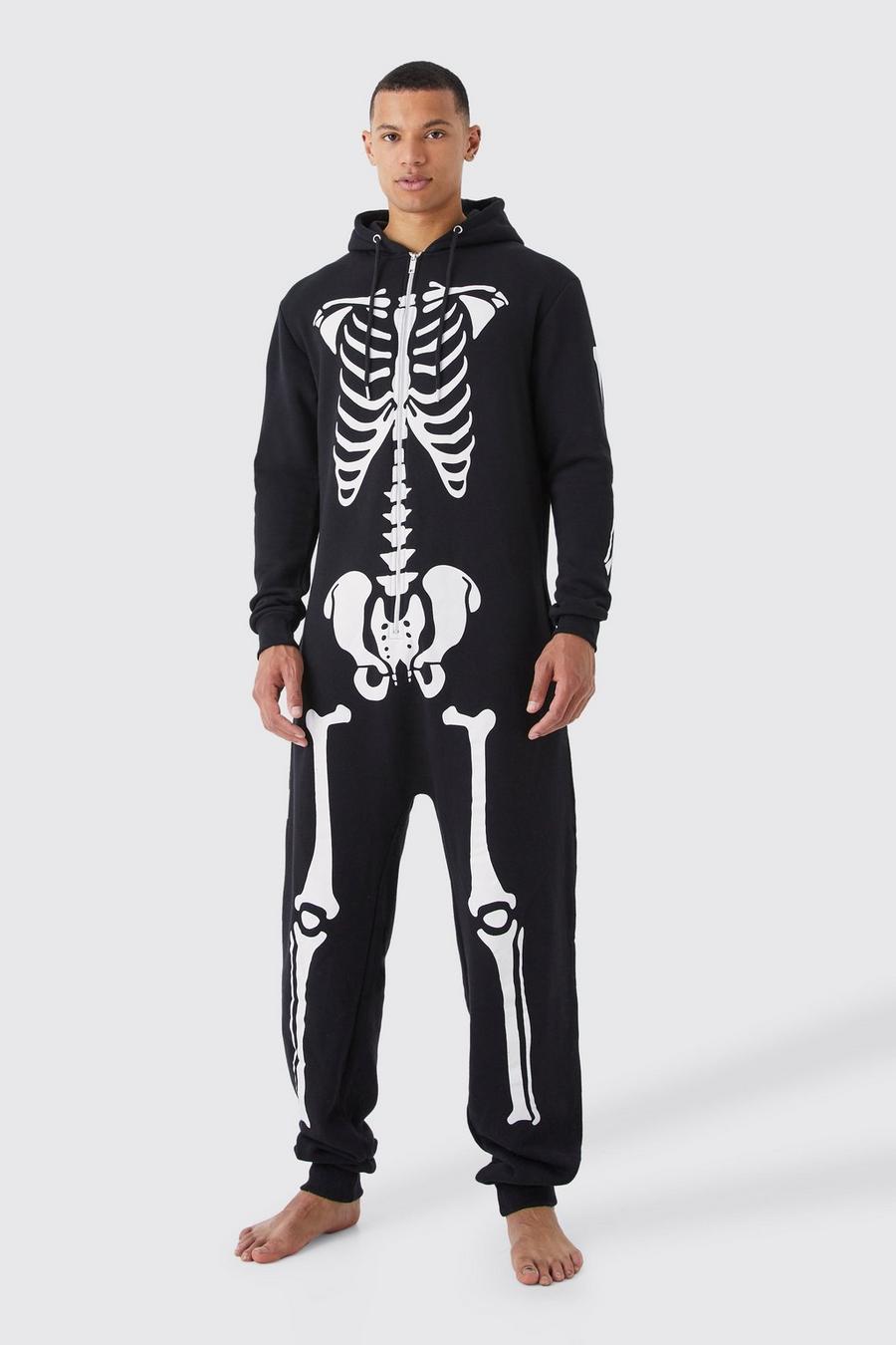 Pijama enterizo Tall de Halloween con esqueleto, Black image number 1