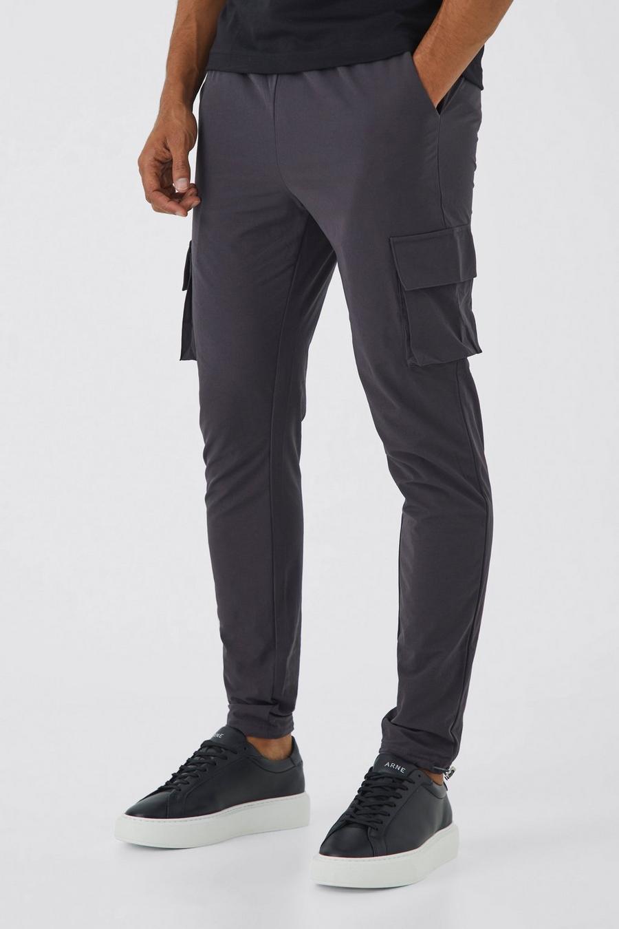 Charcoal Elasticated Waist Technical Stretch Skinny Cargo Trouser