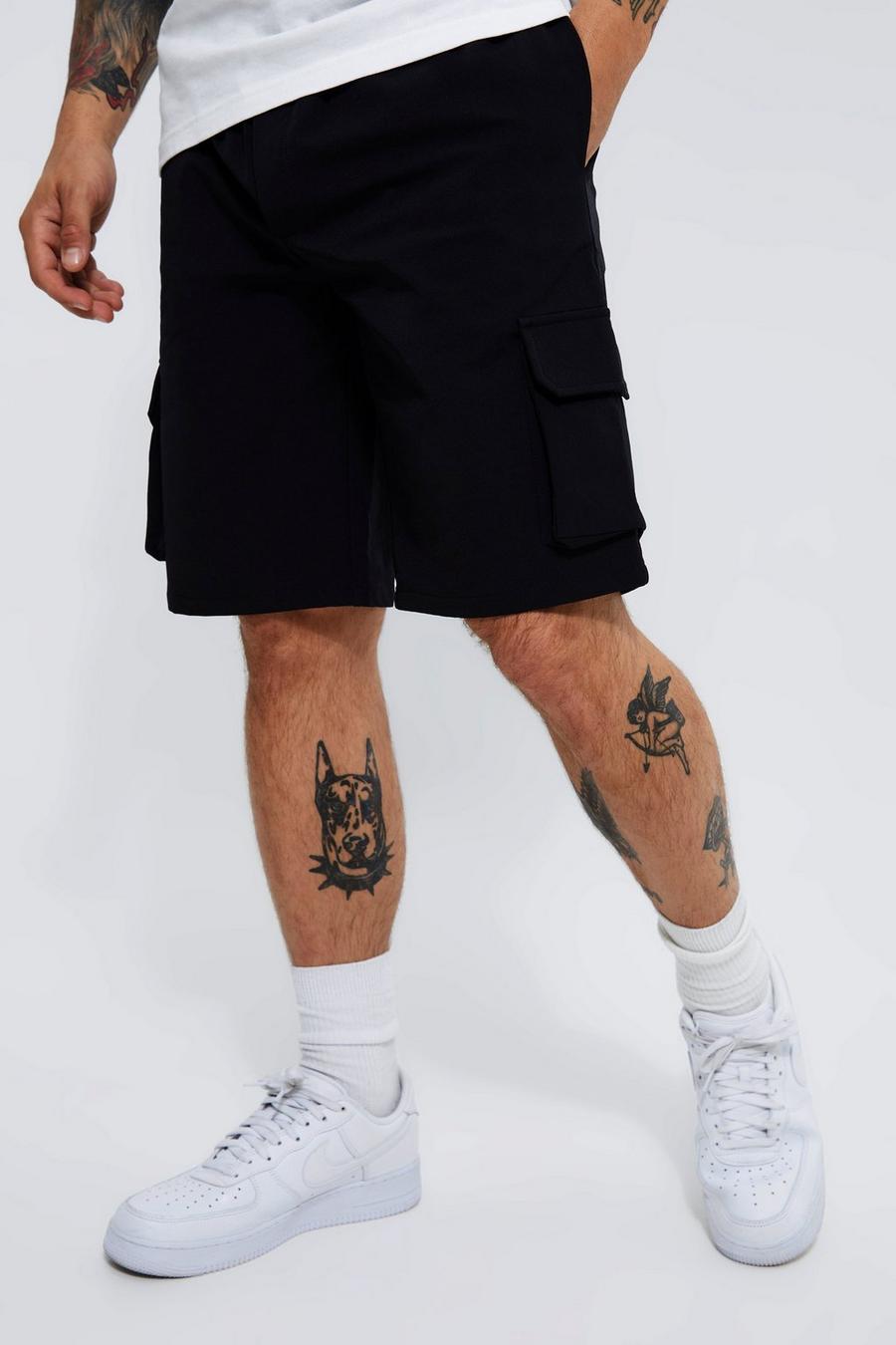 Black Elasticated Relaxed Cargo Stretch Short