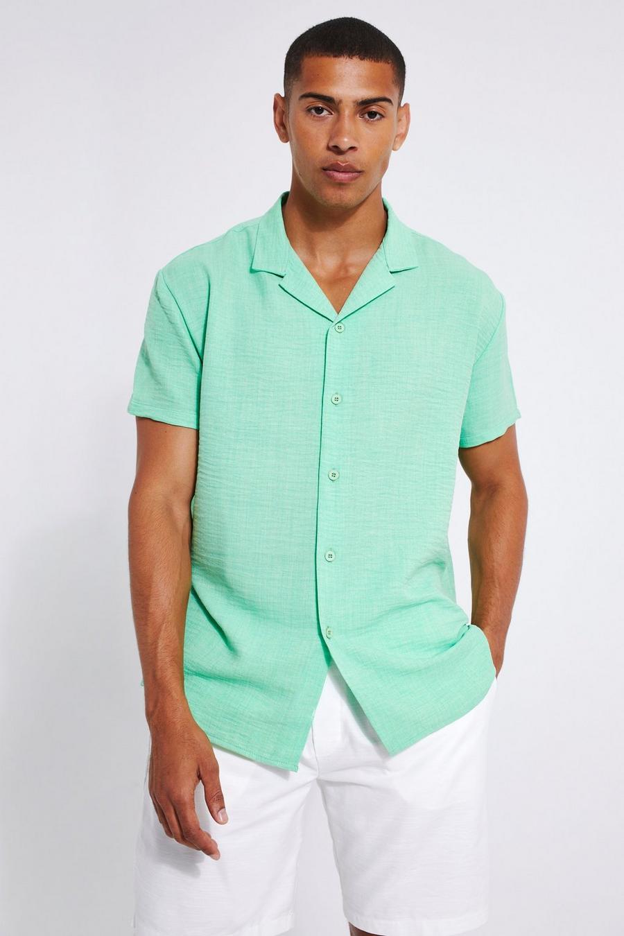 Sage Short Sleeve Oversized Linen Revere Shirt