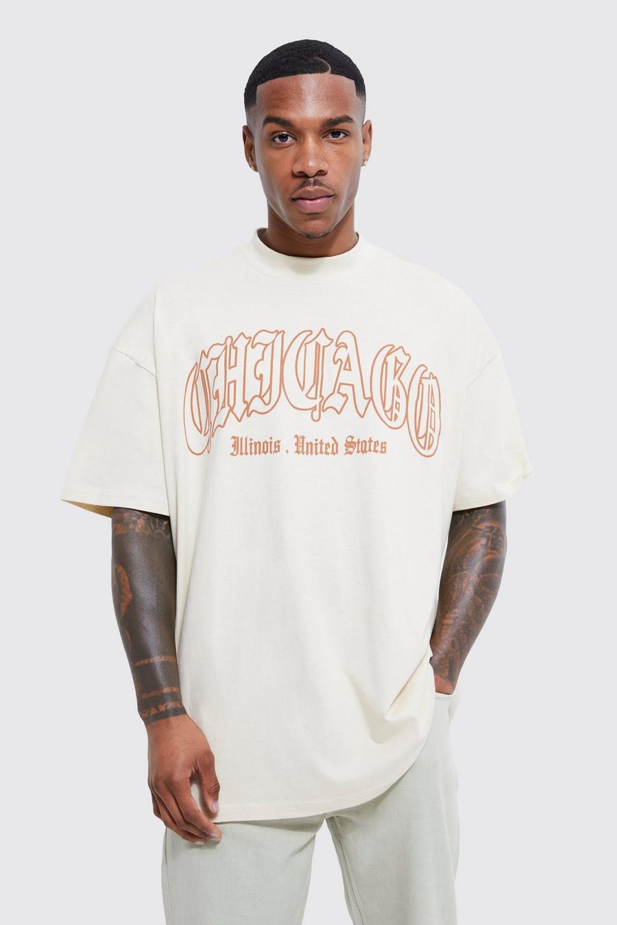 Oversize T-Shirt mit Chicago-Print, Sand