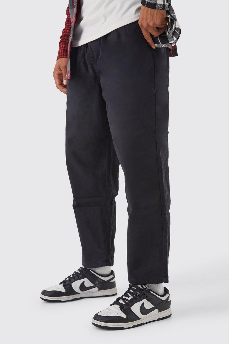 Black Elasticated Waist Skate Chino Trouser