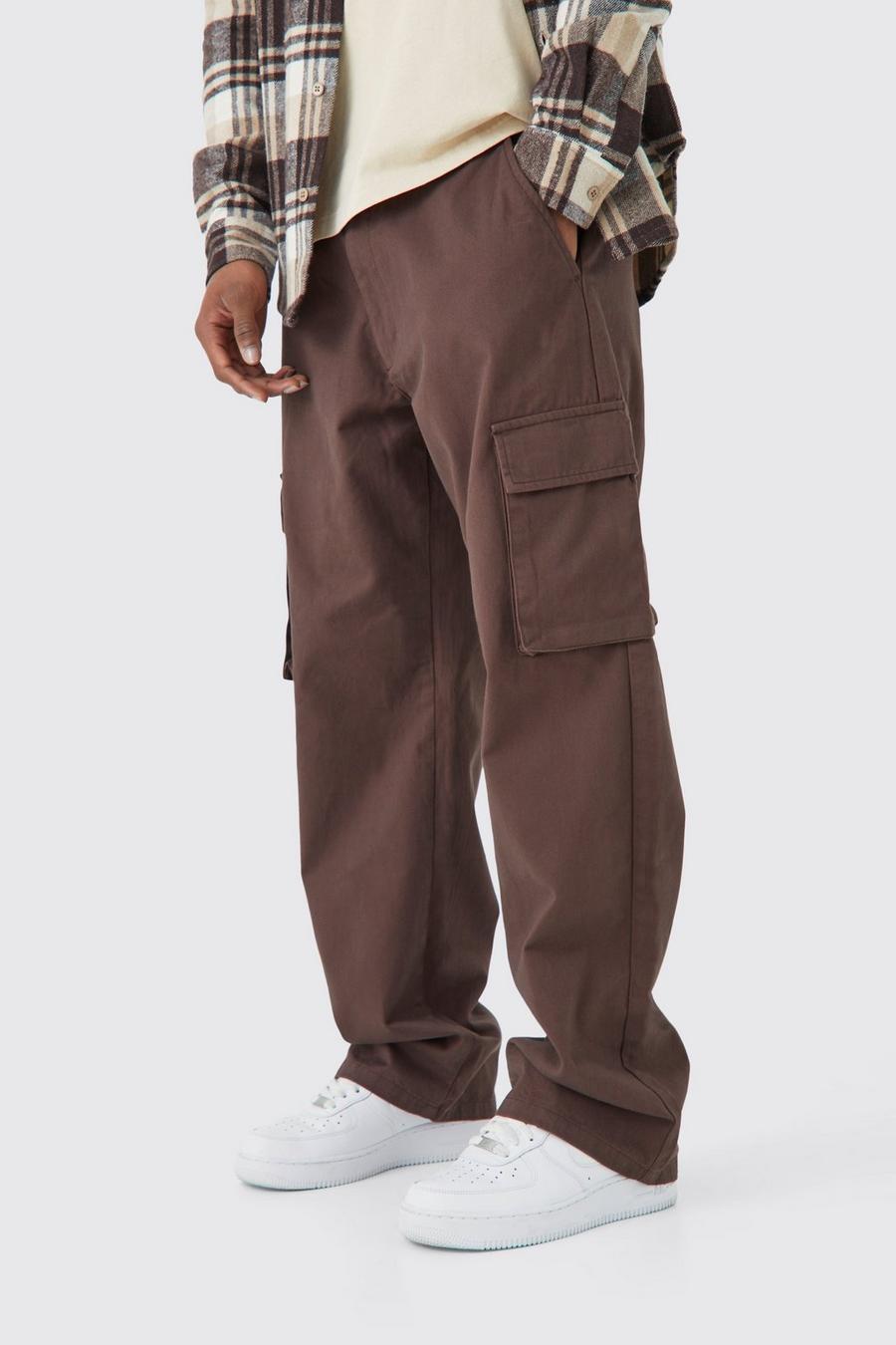 Pantalón cargo holgado con cintura fija, Chocolate