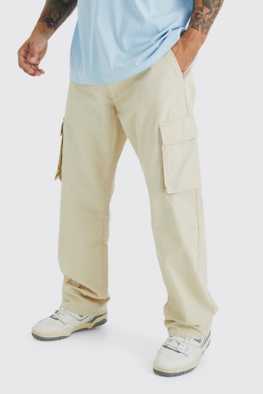 Stone Fixed Waist Relaxed Fit Cargo Trouser