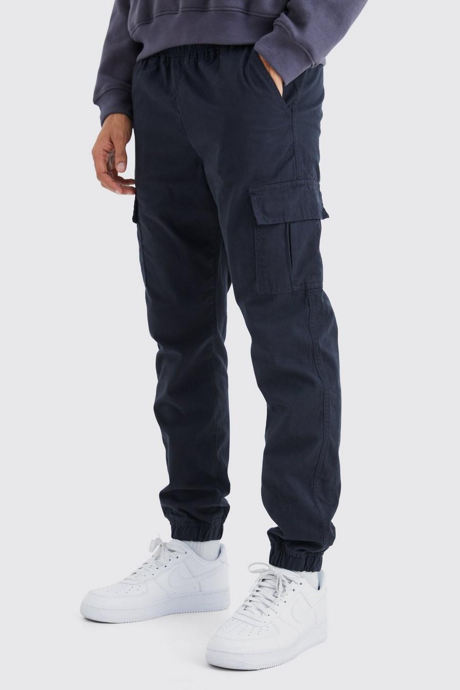 Pantalon cargo cintré taille élastique, Black image number 1