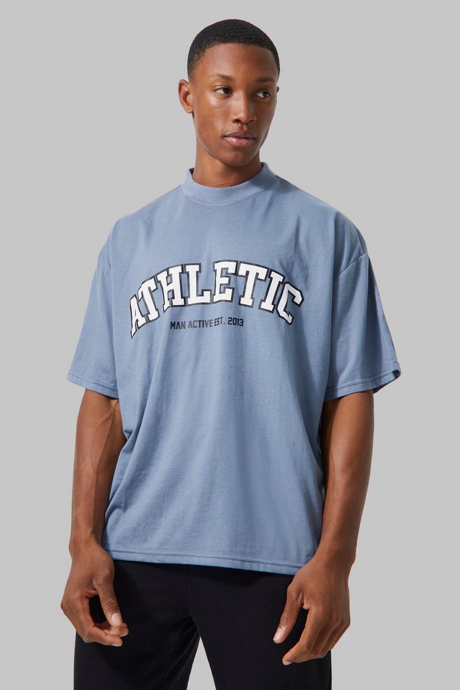 Camiseta MAN Active recta para el gimnasio con estampado Athletic, Dusty blue