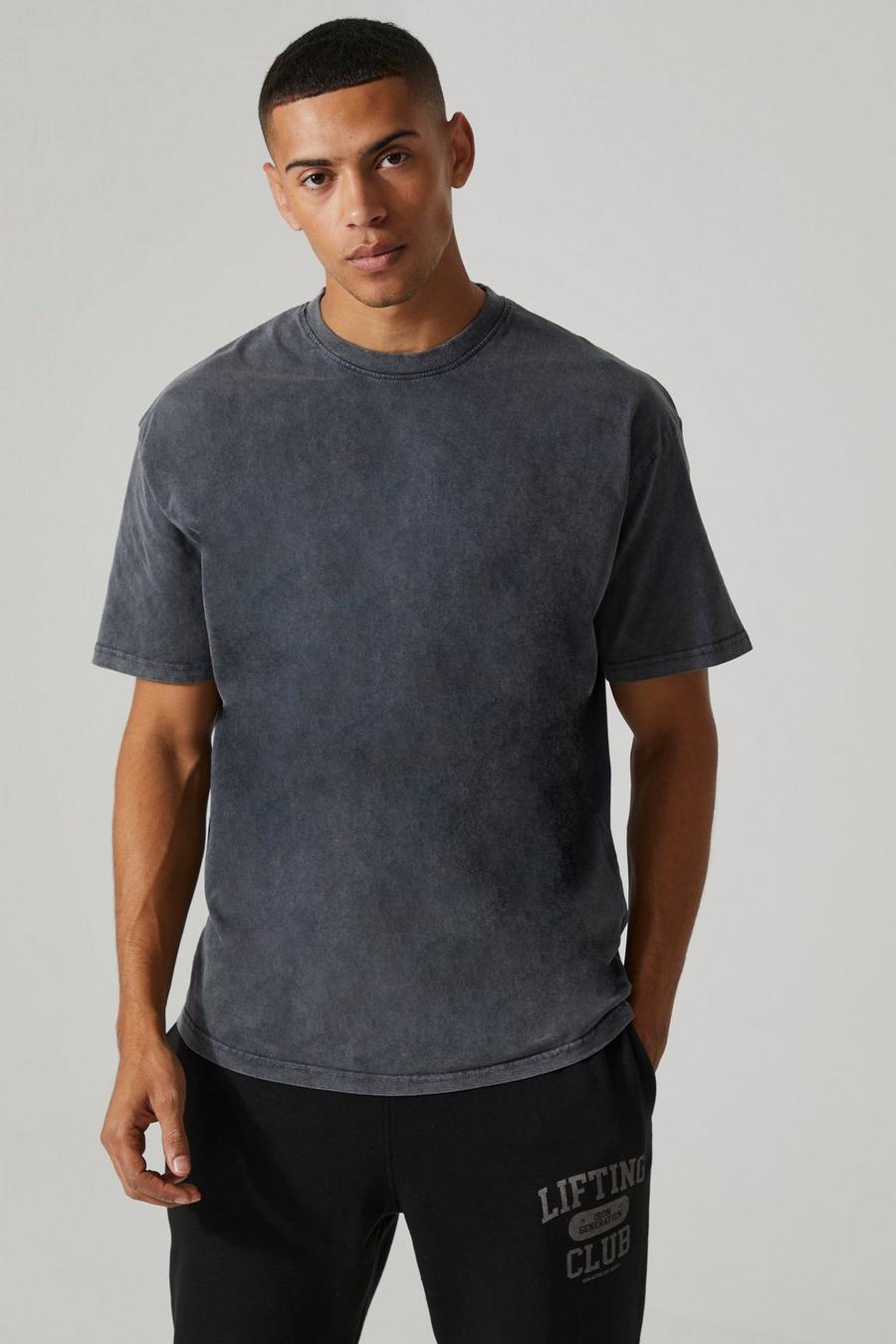 T-shirt oversize Man Active in lavaggio acido grezzo, Charcoal