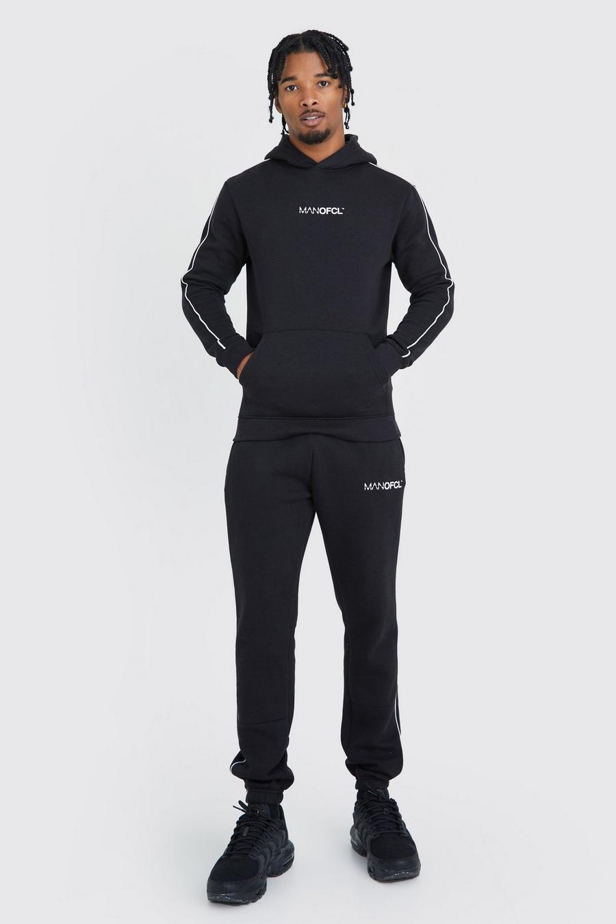 Ofcl Man Muscle-Fit Trainingsanzug mit Kapuze, Black