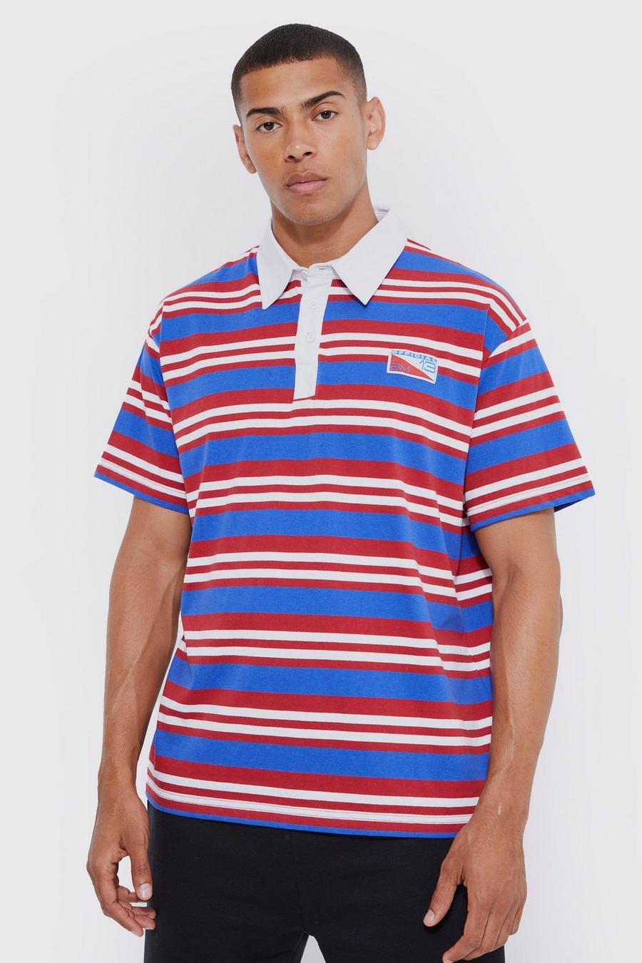 Blue Oversized Gestreepte Rugby Polo