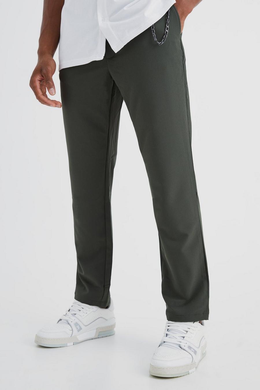 Khaki Elasticated Slim Crop 4 Way Stretch Chain Trousers