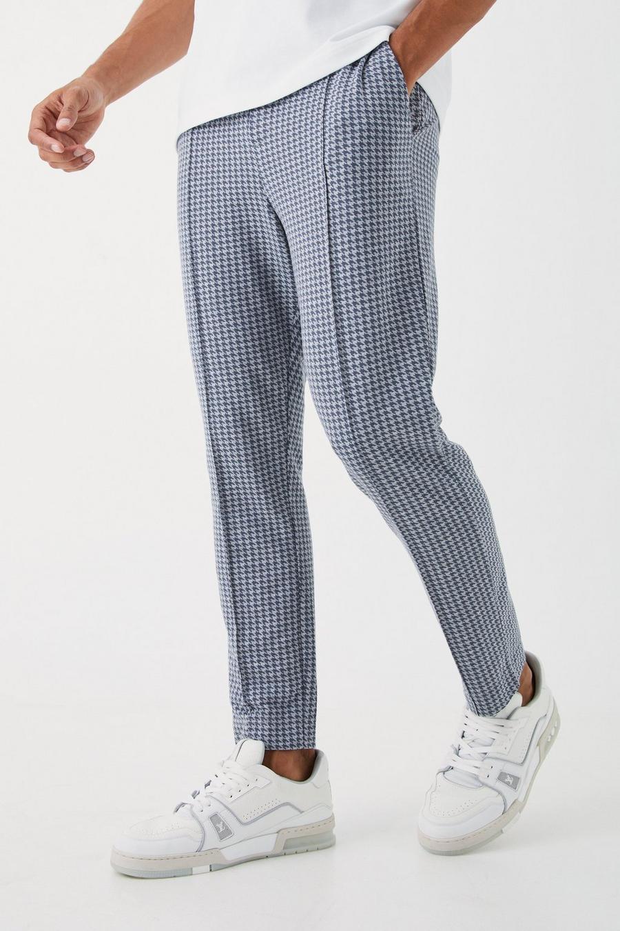 Light grey Elasticated Tapered Pintuck Dogstooth Trousers image number 1