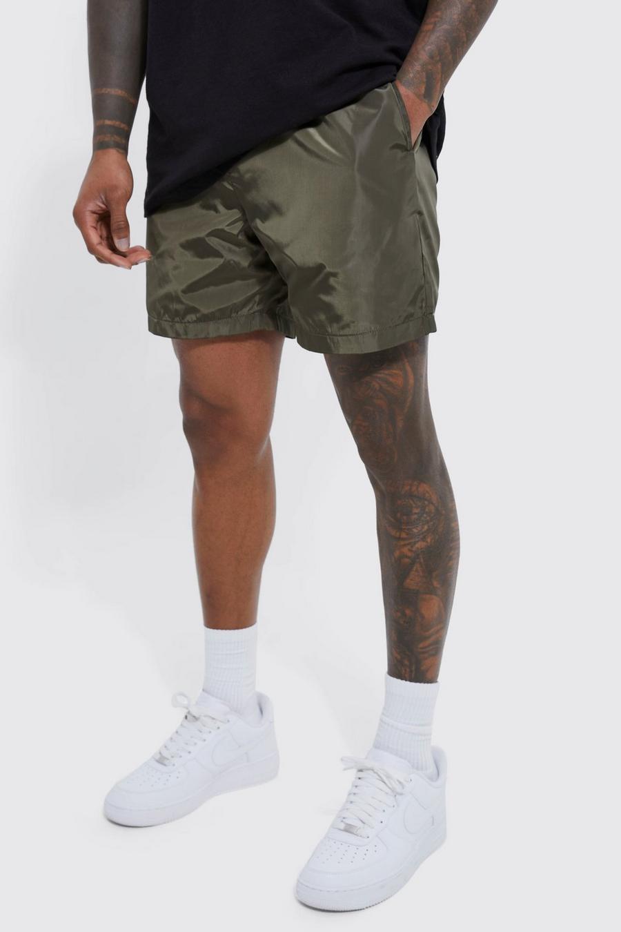 Olive Comfortabele Nylon Shorts Met Elastische Taille