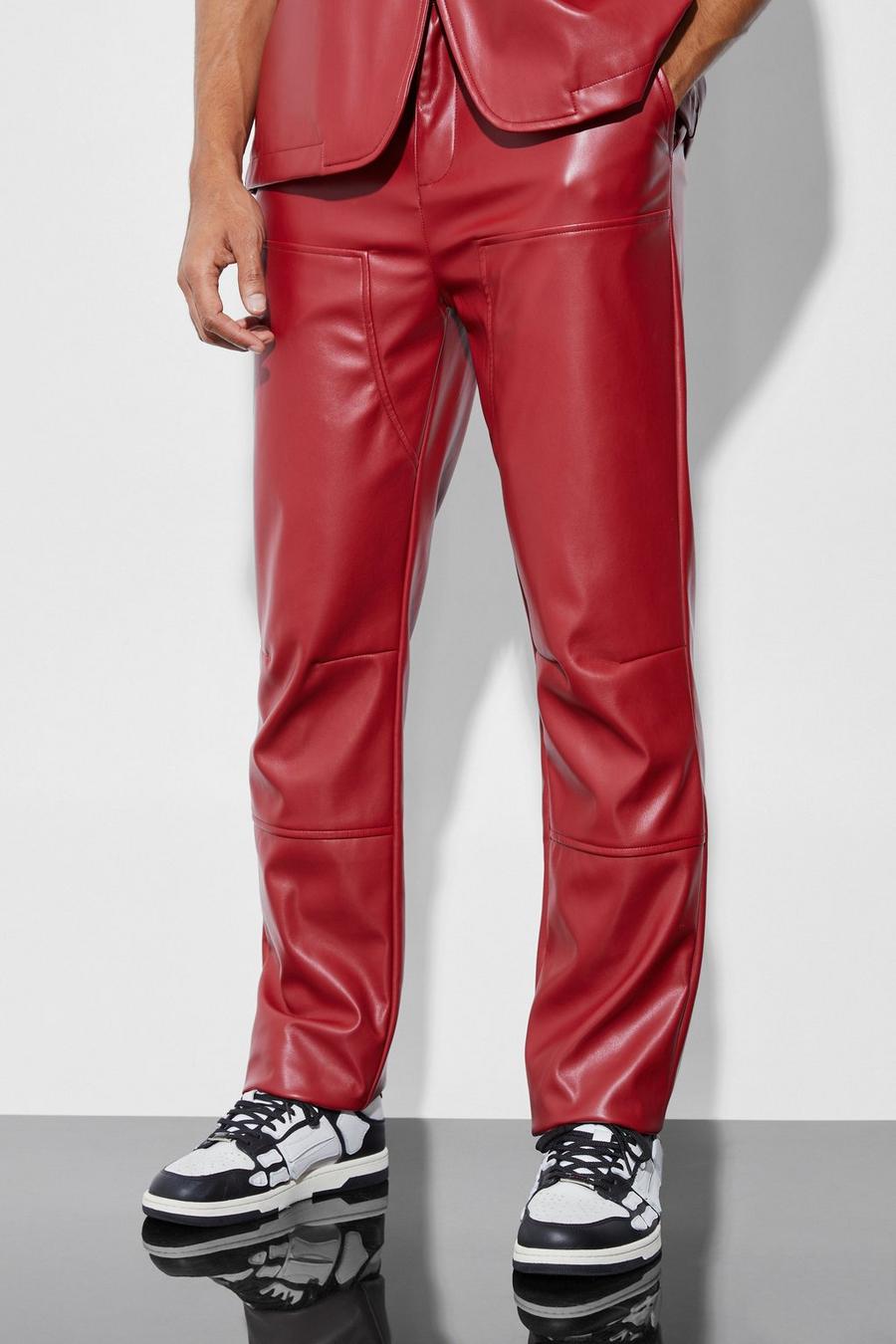 PU-Anzughose mit geradem Bein, Red