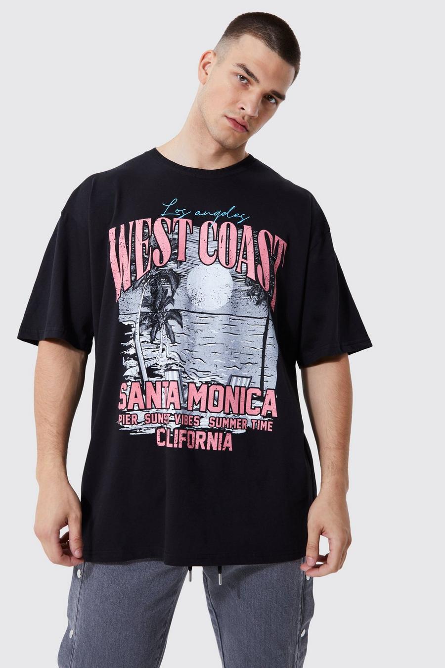 Tall - T-shirt oversize épais à slogan West Coast, Black