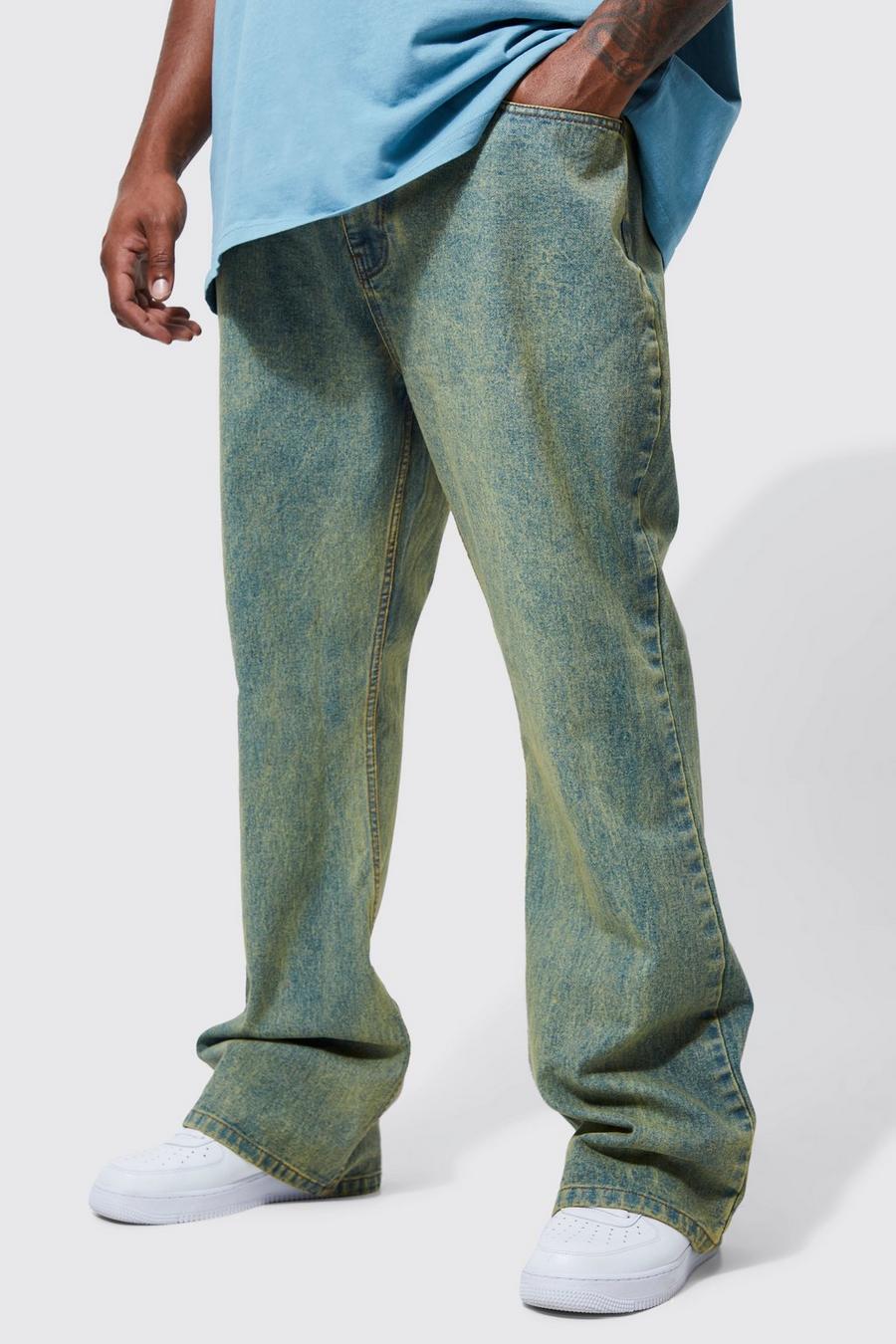 Jeans a zampa Plus Size Slim Fit in denim rigido colorato, Antique wash