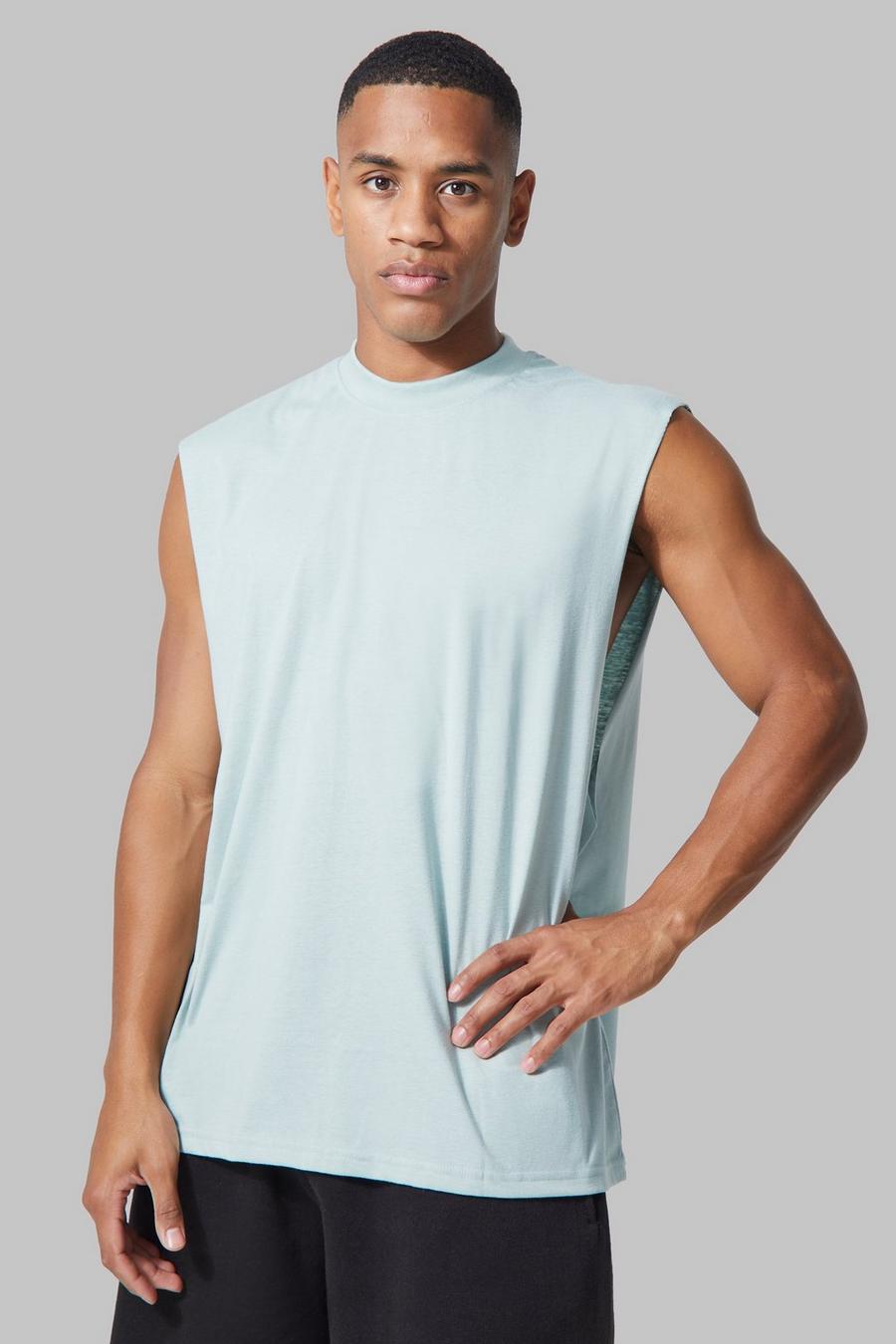 Sage Man Active Gym Tank With Woven Tab