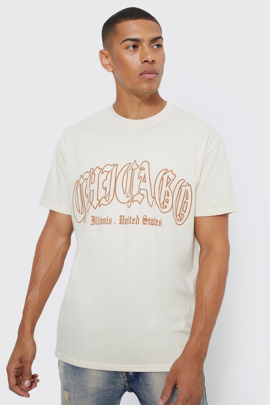 Oversize T-Shirt mit Chicago-Print, Sand