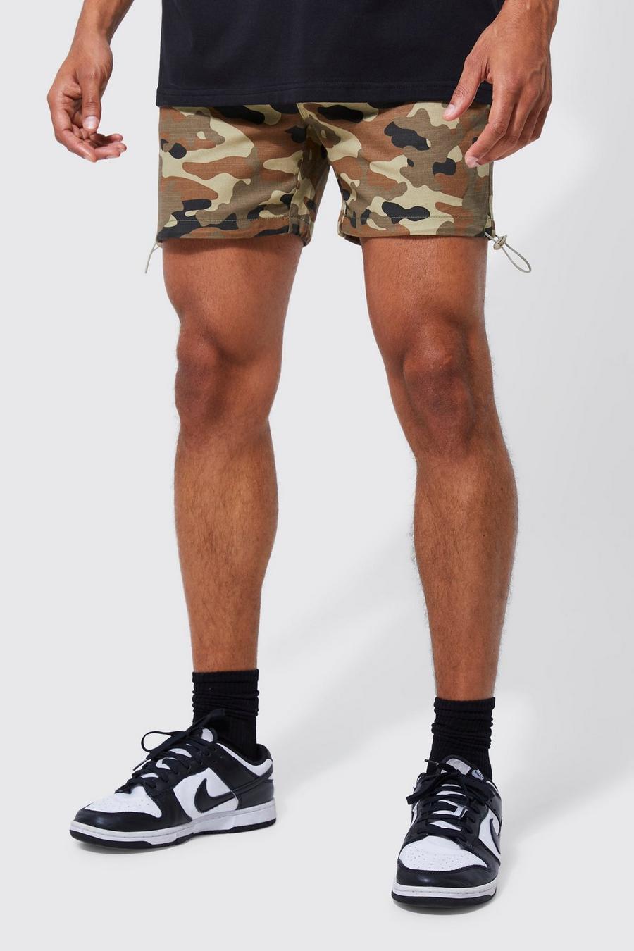 Elastische Camouflage Shorts, Stone