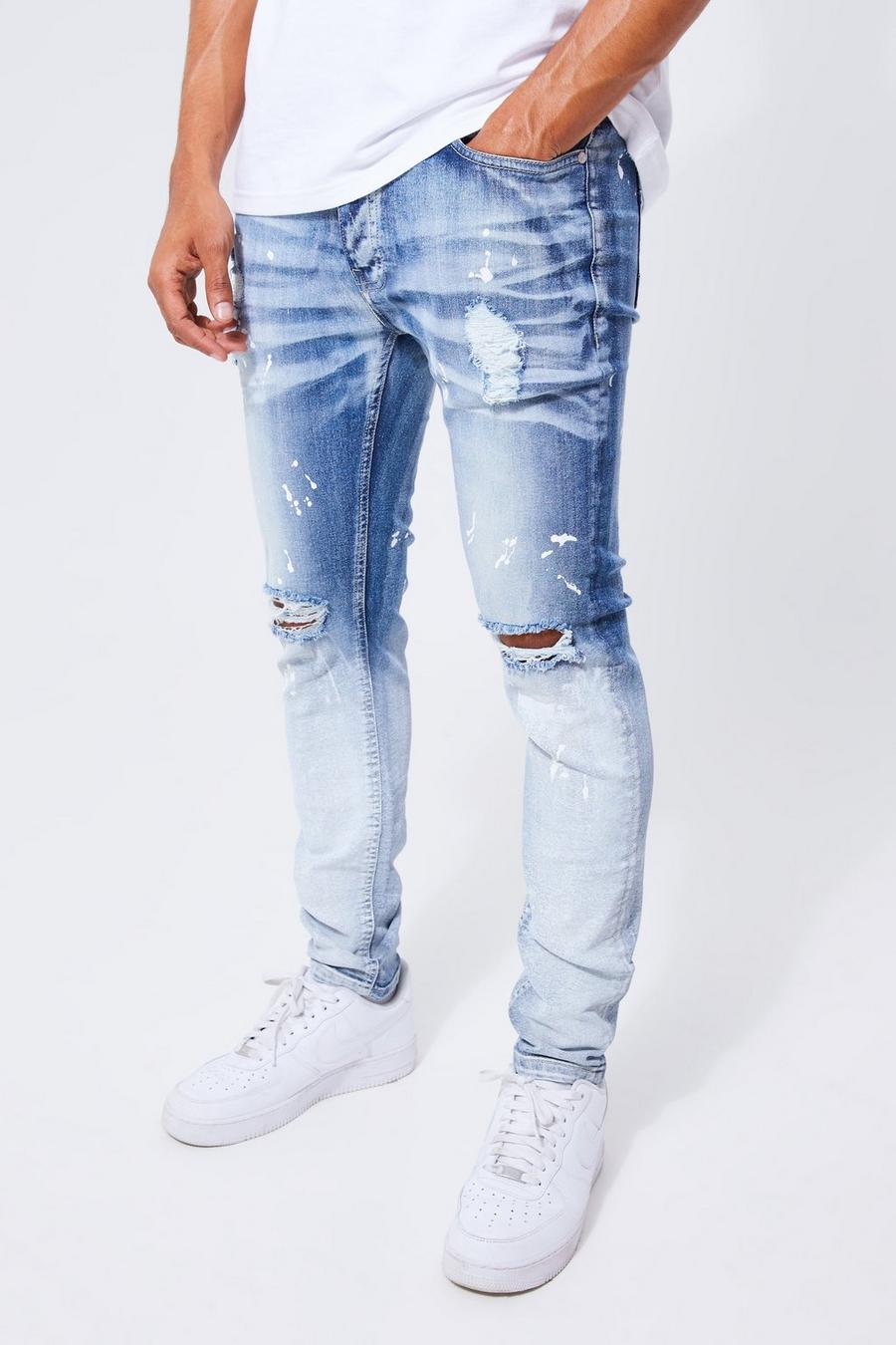 Light blue Skinny jeans med stretch, färgstänk och ombréeffekt