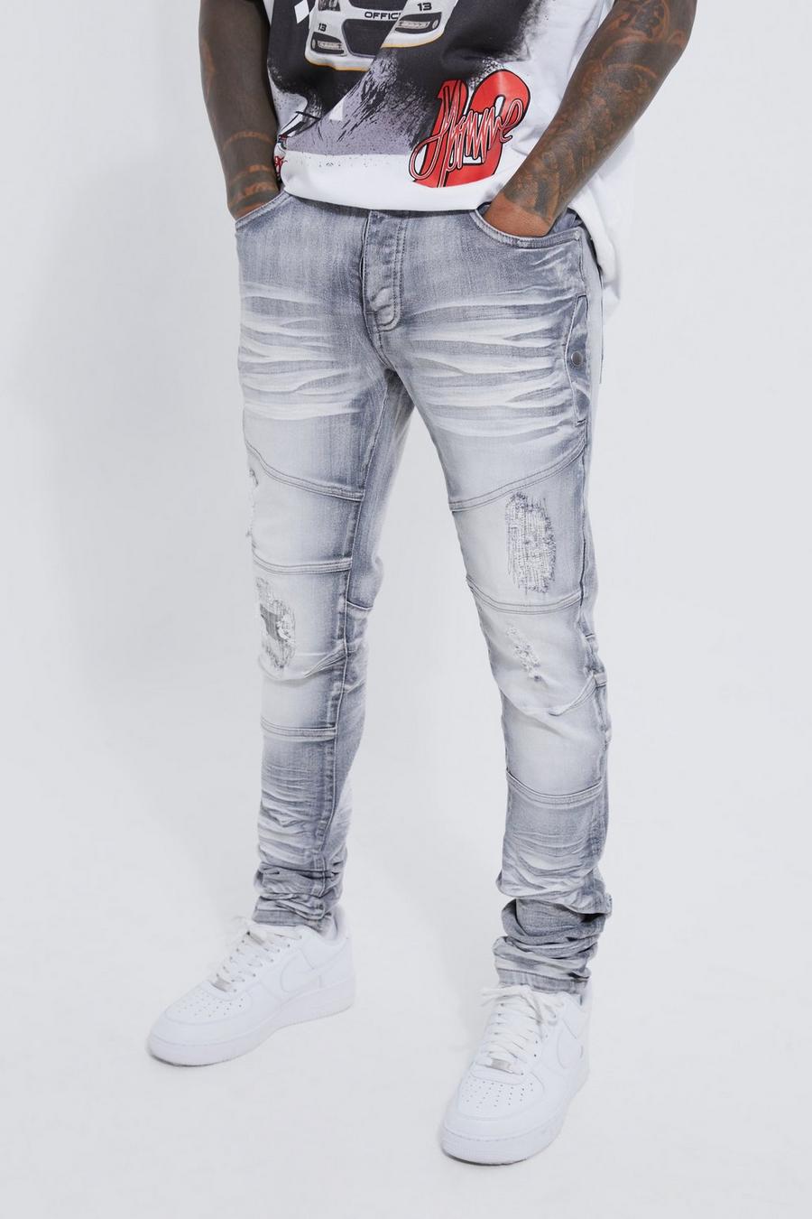 Jeans Skinny Fit Stretch pesanti candeggiati con strappi, Ice grey