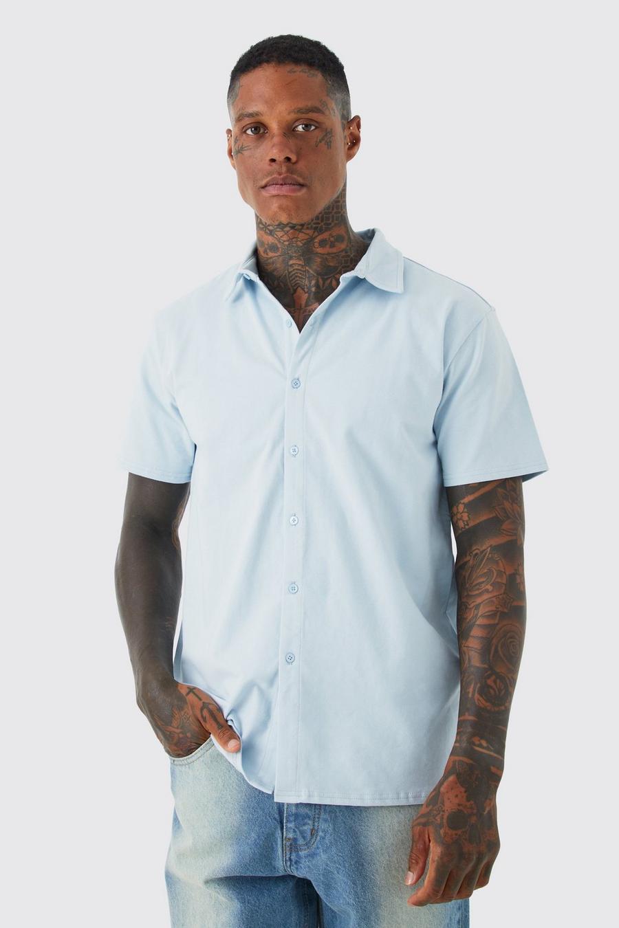 Chemise droite en jersey à manches courtes, Pale blue