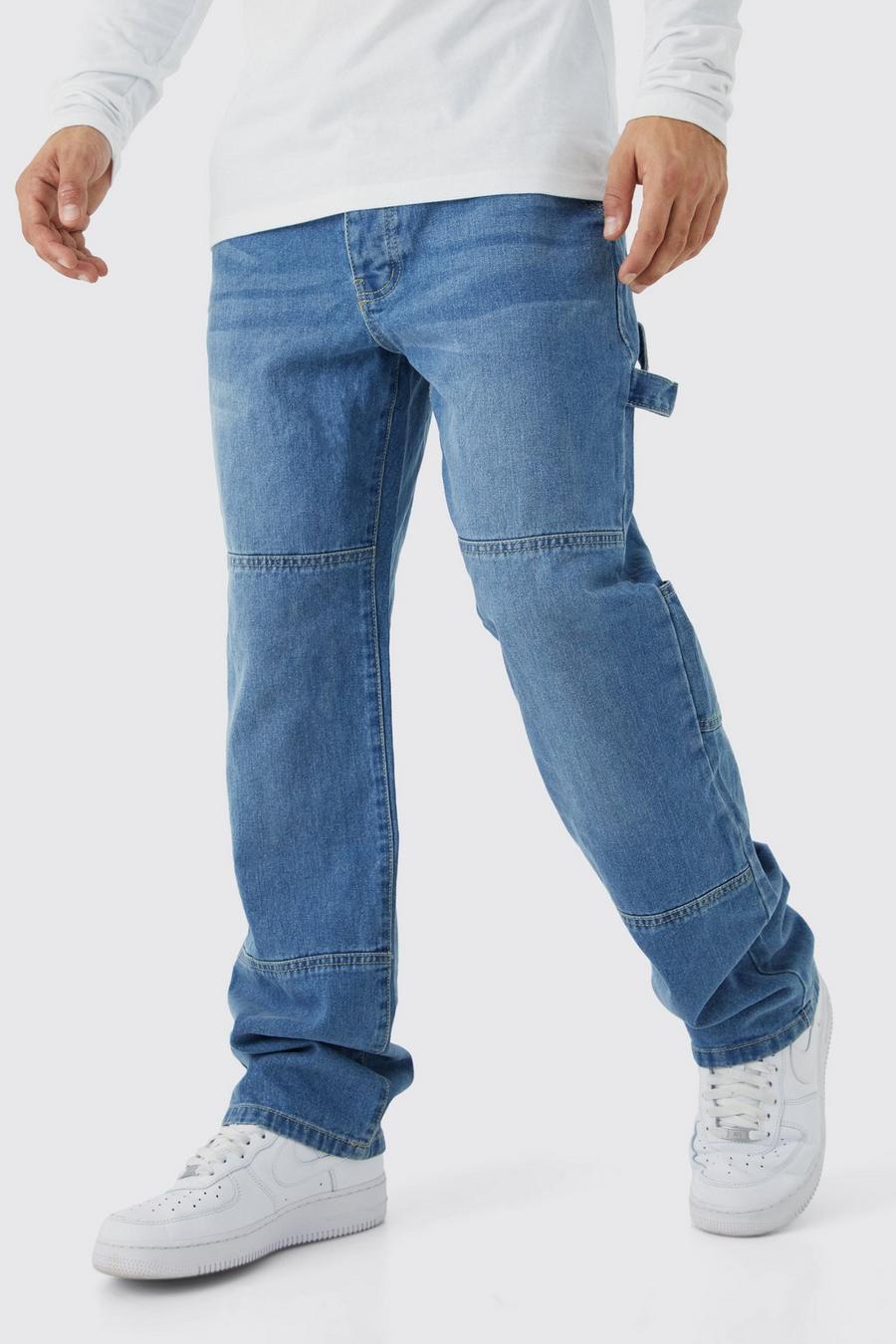 Mid blue Baggy Utility Jeans Met Laag Kruis