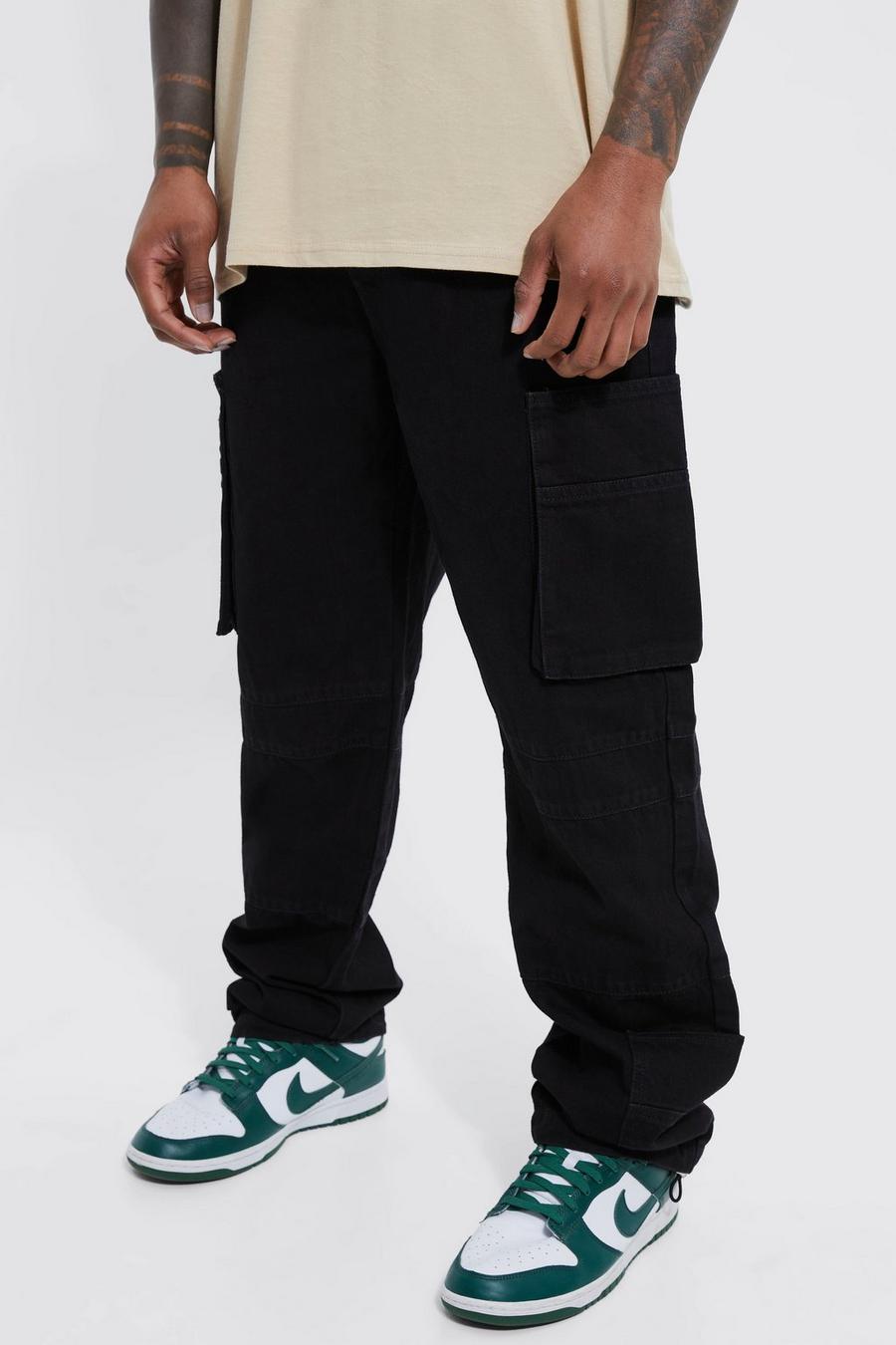 Black Relaxed Rigid Cargo Jeans With Cuff