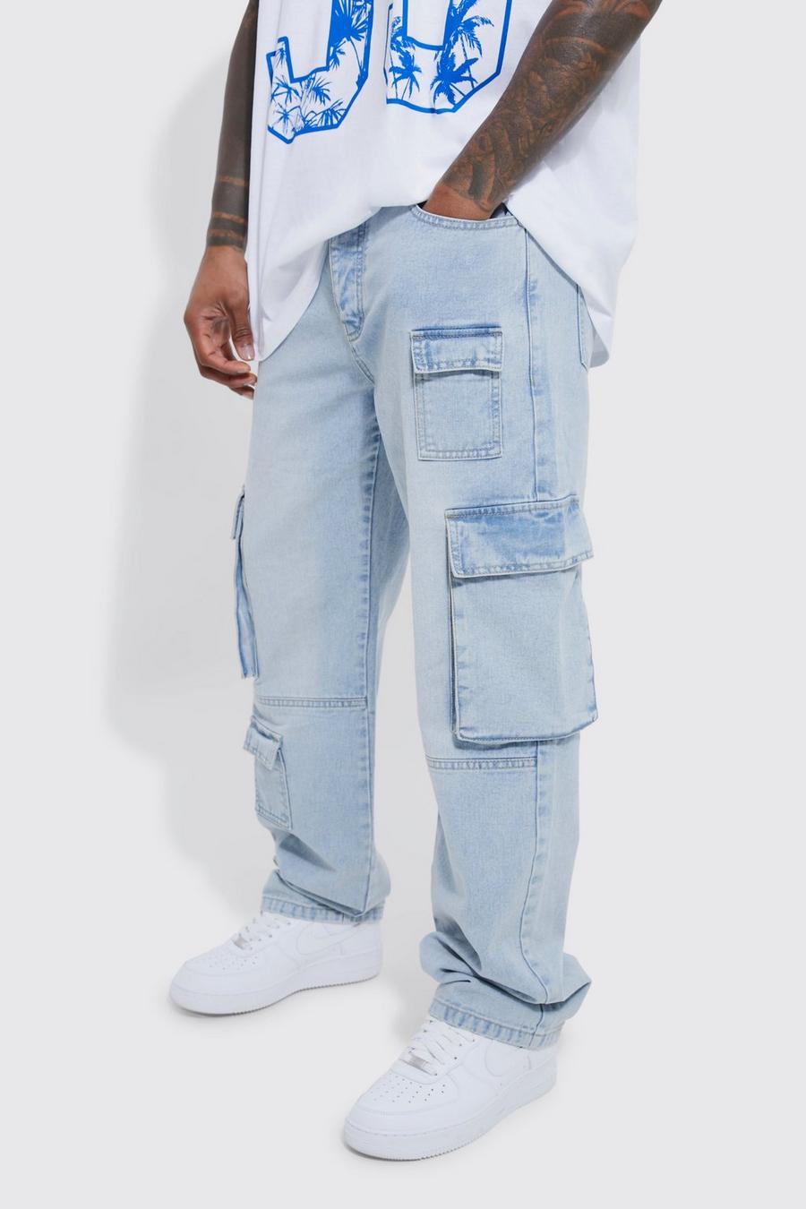 Ice blue cotton Fit Cargo Jeans 